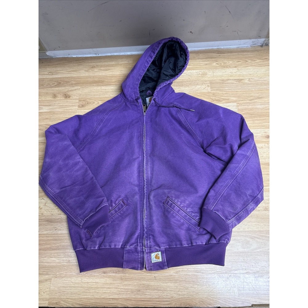 Carhartt Womens XL duck canvas Hooded quilted lined Jacket WJ014 GSD grape seed